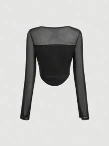 SHEIN MOD Damen asymmetrischer Saum Mesh Splice Top