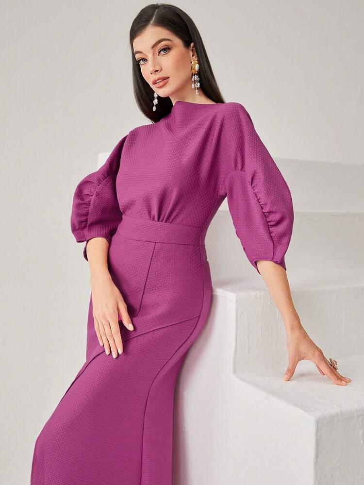 Women'S Lantern Sleeve Mermaid Hem Dress Long Evening Dresses