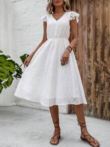 SHEIN Clasi Váy vải họa tiết tay ngắn cho nữ - trắng - Xem 3