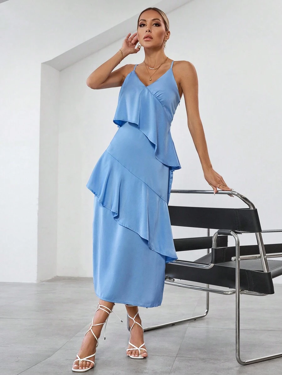 GENKIRA Women's Splice Ruffle Cami Dress - Blue - View 1