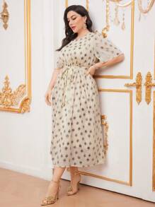 Modelyn Plus Size Leopard Print Belted Dress Long Evening Dresses - Khaki - View 4