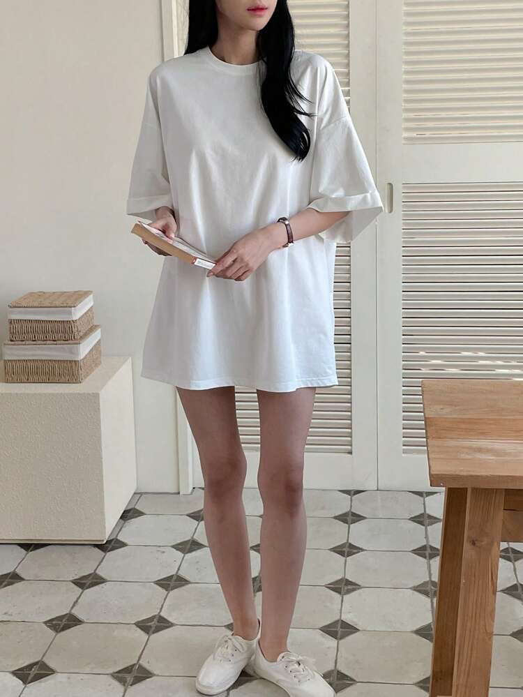 Women's Solid Color Round Neck Super Loose T-Shirt Oversized Tshirt