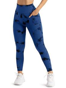 SHEIN Sport Studio Mallas De Yoga Sin Costuras Para Mujer Con Estampado De Anudado Y Bolsillos