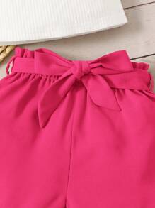 SHEIN Baby Girl's Sports Casual Ribbed Tank Top & Shorts Set - Pink - View 3