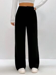 SHEIN Unity Double-Waist Casual Trousers - Black - View 1