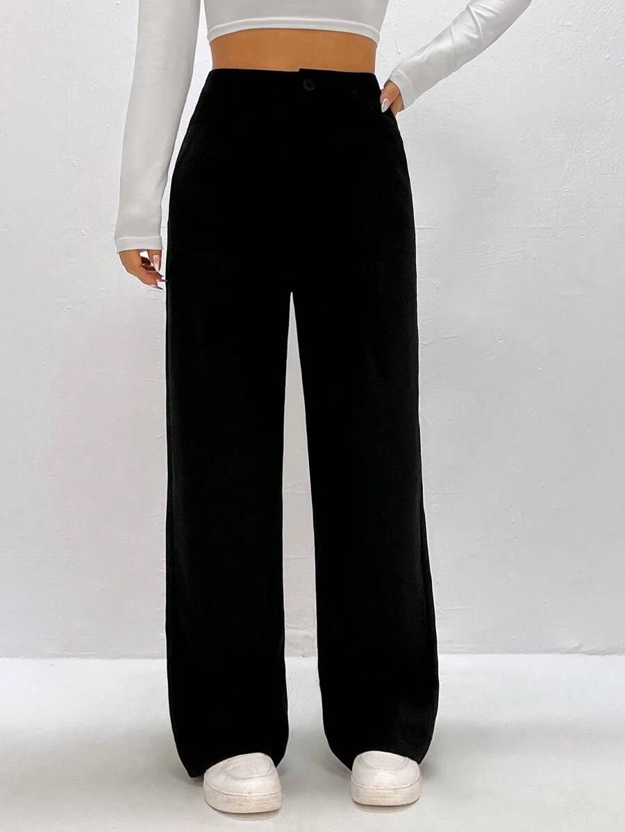 SHEIN Unity Double-Waist Casual Trousers - Black - View 1