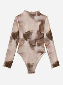 SHEIN EZwear Ladies' Tie-Dye Mesh Bodysuit - Apricot - View 2