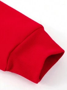 Manfinity Homme Lỏng lẻo Nam Áo nỉ có mũ Với In Slogan Và Hoa - Đỏ - Xem 5