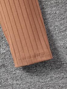 SHEIN Tween Girls' Knitted Solid Color Hooded Loose Casual Top And Bottom Set - Apricot - View 4