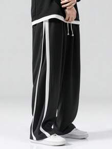 大码男士宽松运动裤，男士春季休闲长裤 - 黑色 - 查看 6