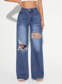 SHEIN Tall Jeans Déchirés À Coupe Ample Pour Femme - Jean bleu - Voir 1