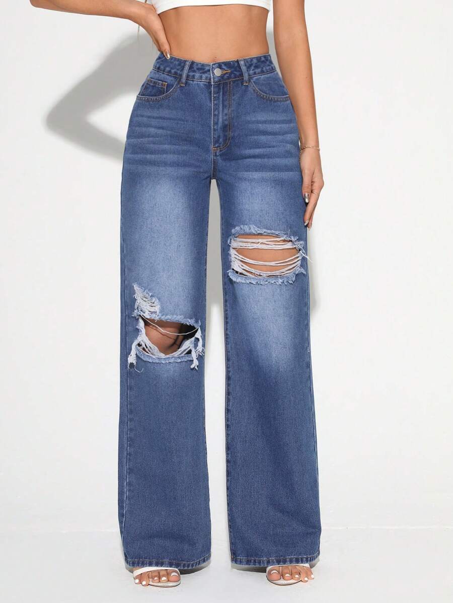 SHEIN Tall Jeans Déchirés À Coupe Ample Pour Femme - Jean bleu - Voir 1