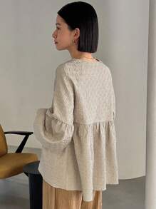 FRIFUL Women's Lantern Sleeve Ruffle Trim Tee, Ruffle