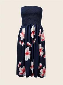 SHEIN LUNE 女款花卉印花無肩帶洋裝 - 彩色 - 查看 3
