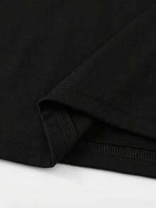SHEIN EZwear 女式黑色圓領短袖 T 卹,帶有英文字母、天使和玫瑰圖案,情人節 - 黑色 - 查看 4