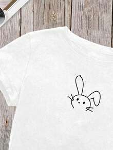 Flirla Plus Size Cartoon Rabbit Print T-Shirt - White - View 4