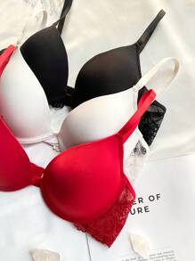SHEIN 3pcs Women's Lace Trim Underwire Bra - Multicolor - View 4