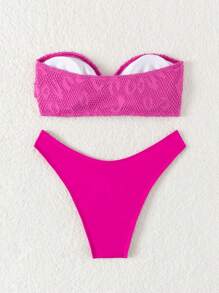 SHEIN Swim Summer Women'S Hollow Out Strapless Two-Piece Bikini Set - Hot Pink - View 2