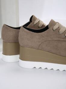 Women's Platform Wedge Heels & Thick Sole Shoes With Square Toe And Snake Print Texture - Khaki - View 3