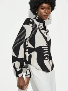 Maija 女裝幾何圖案長袖襯衫