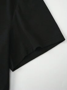 SHEIN EZwear Kích thước lớn In Slogan Áo thun - màu đen - Xem 5