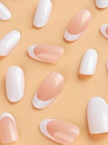 ROMWE 24pcs/Set White French Style Removable Full Cover False Nails - White - View 3