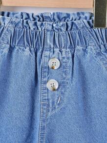 SHEIN Đứa bé gái Retro & Dễ thương Eo đàn hồi Hoa Chồi Thiết kế quần ống rộng Quần jean Với Mềm mại Denim mùa giặt Denim , Ánh sáng Xanh - Rửa nhẹ - Xem 6