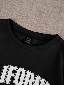 SHEIN EZwear Women's Letter Printed Long Sleeve Sweatshirt And Skirt Two Piece Set - Black - View 5