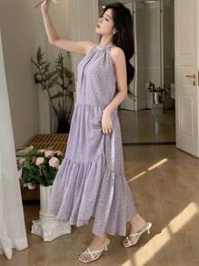DAZY 女士露背吊带宽松无袖连衣裙度假装束女士邮轮服装 - 紫色 - 查看 6