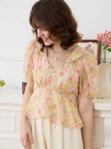 Simple Retro Women Peter Pan Collar Chiffon Blouse