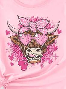 INAWLY Camiseta de verano de manga corta para mujer talla grande con estampado de cabeza de vaca y corazón