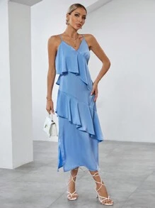 GENKIRA Women's Splice Ruffle Cami Dress - Blue - View 5
