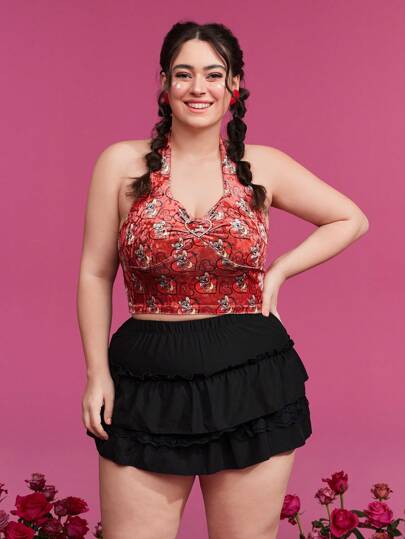 TOM & JERRY X SHEIN 大小碼全幅卡通印花露背背心上衣