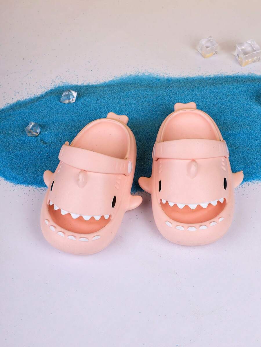 1 Pair Kids' Comfortable Cartoon Shark Design Casual Slip-On Beach/Indoor Breathable Sandals, Summer - Pink - View 1