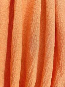 Breezaya Camisa De Manga Corta De Color Liso Con Textura, Detalle De Bolsillo Y Botones En Contraste - Naranja - Ver 6