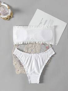 Swim Mod Summer Beach Women's Ruffle Bandeau Bikini Set