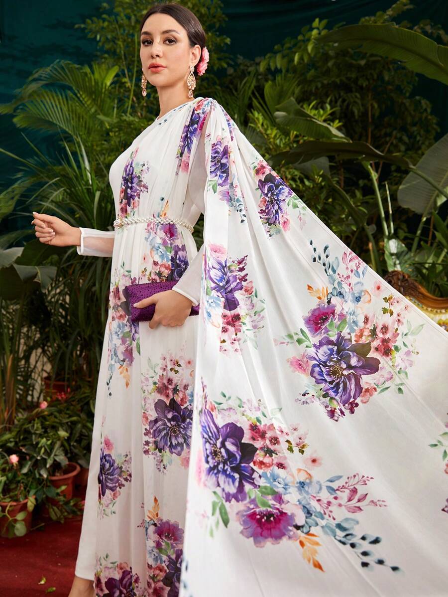 Mulvari Women'S Floral Pattern Sheer Long Sleeve Jumpsuit