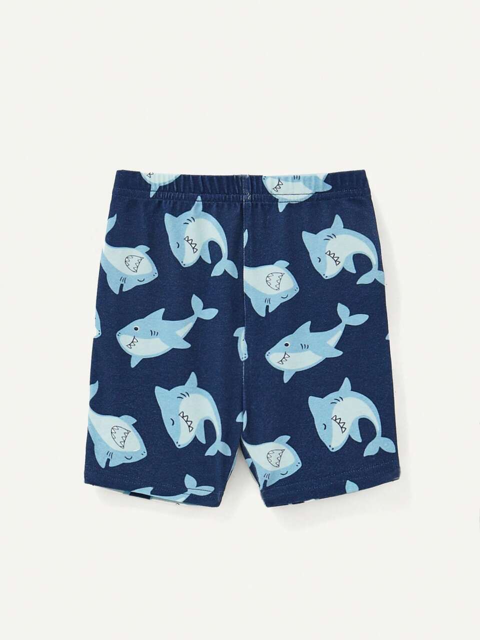 Baby Boy Snug Fit Pajama Set - Cartoon Shark Patterned Short Sleeve Round Neck Top And Casual Shorts 2pcs