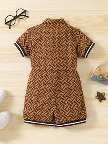 SHEIN Trẻ Con trai Hình học In Sọc Dây đeo Áo liền quần - Nhiều màu - Xem 2