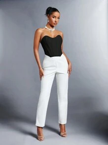 SHEIN BAE 迷人的女性不對稱長度無肩帶上衣 - 黑色 - 查看 5
