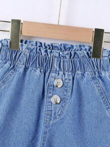 SHEIN Đứa bé gái Retro & Dễ thương Eo đàn hồi Hoa Chồi Thiết kế quần ống rộng Quần jean Với Mềm mại Denim mùa giặt Denim , Ánh sáng Xanh - Rửa nhẹ - Xem 5