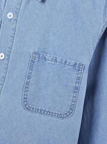 Camisa Vaquera Sencilla De Denim Lavado En Azul Claro Para Adolescentes - Lavado ligero - Ver 3