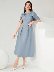 Modelyn 女士圆领褶皱连衣裙长款晚礼服