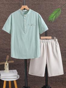 青少年男孩實色休閒2件套裝 - 彩色 - 查看 1