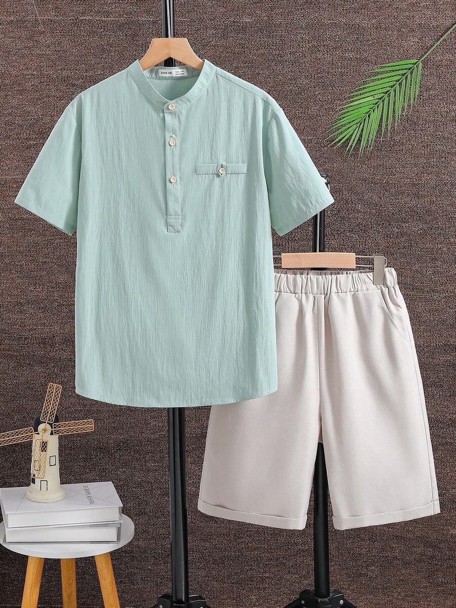 青少年男孩實色休閒2件套裝 - 彩色 - 查看 1