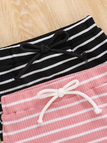 2pcs/Pack Young Girls' Striped Skirt Two Pieces Set, School, Campus, College - Pink - View 5