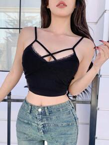 DAZY Lace Trim Cropped Camisole Top For Summer Going Out Tops