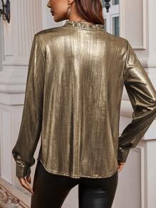 SHEIN Clasi 缺角領長袖襯衫 - 金色 - 查看 2