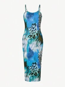 VaVaBold Vestido largo ajustado con estampado de leopardo para mujer