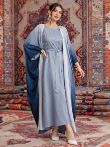 Al Najma Women'S Gradient Color Open Front Jacket And Sleeveless Dress Set - Multicolor - View 4